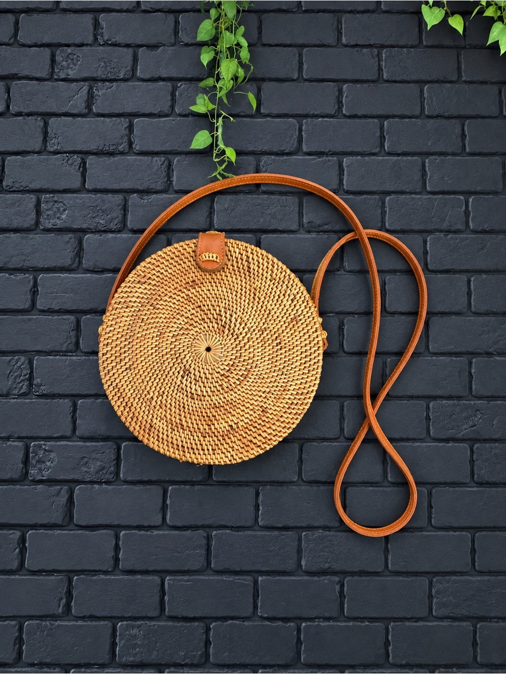 Woven Round Crossbody Bag in Tan